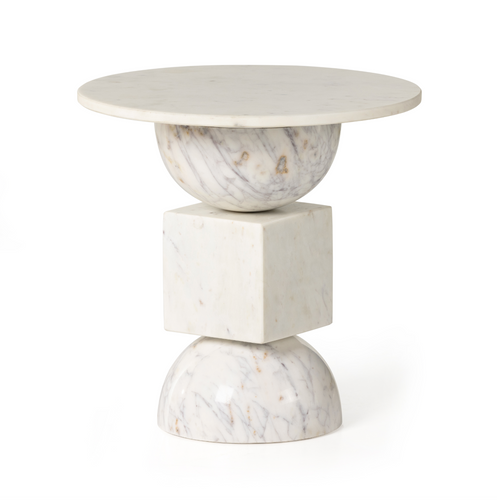 Neda End Table - Polished White Marble